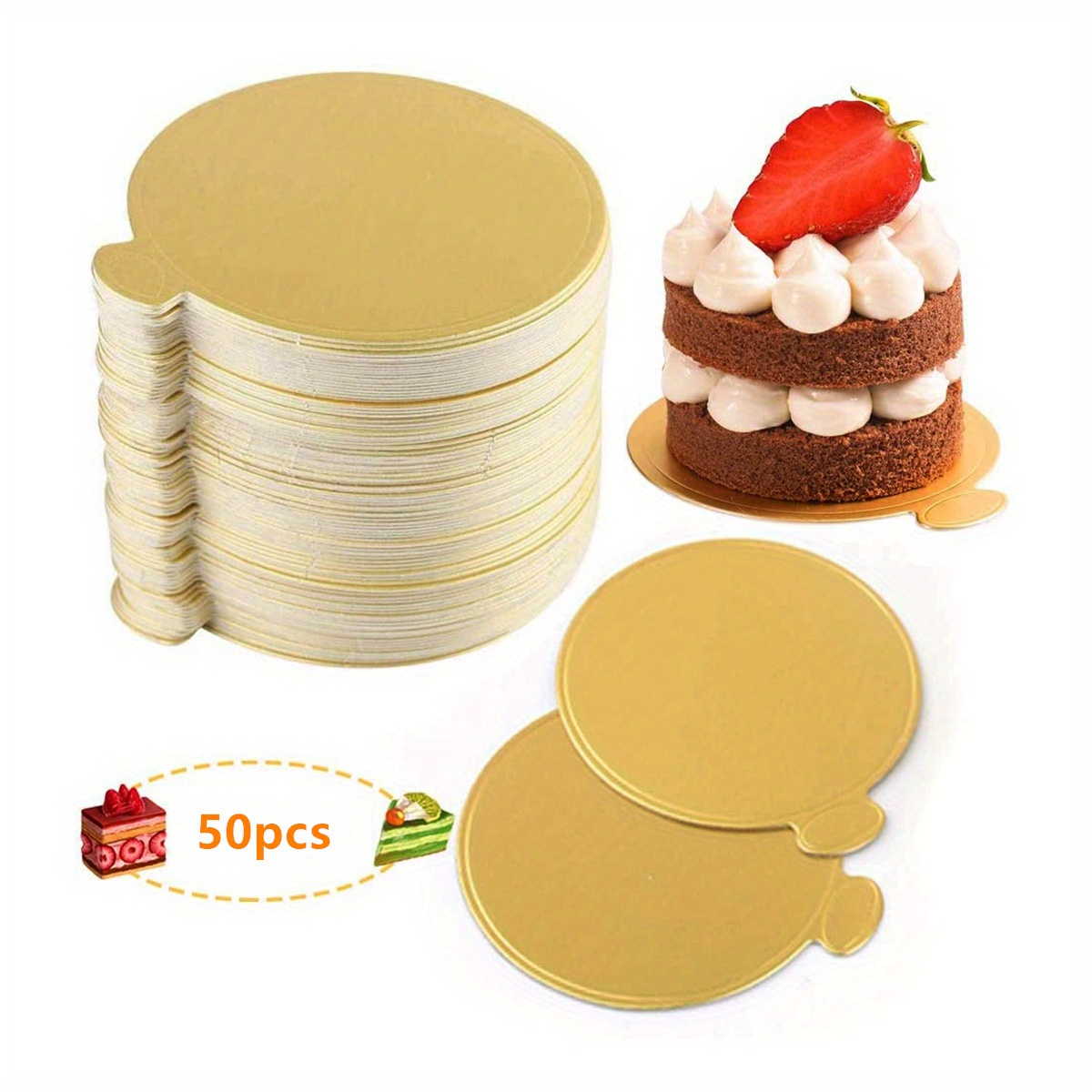 100 pièces Planches Plateau Gâteau Décoratif, Mousse Ronde Planches à Gâteau,  Gâteau Rond En Carton Mousse Gâteau Planches, Papier Or Cupcake Cake Base  Mini Dessert