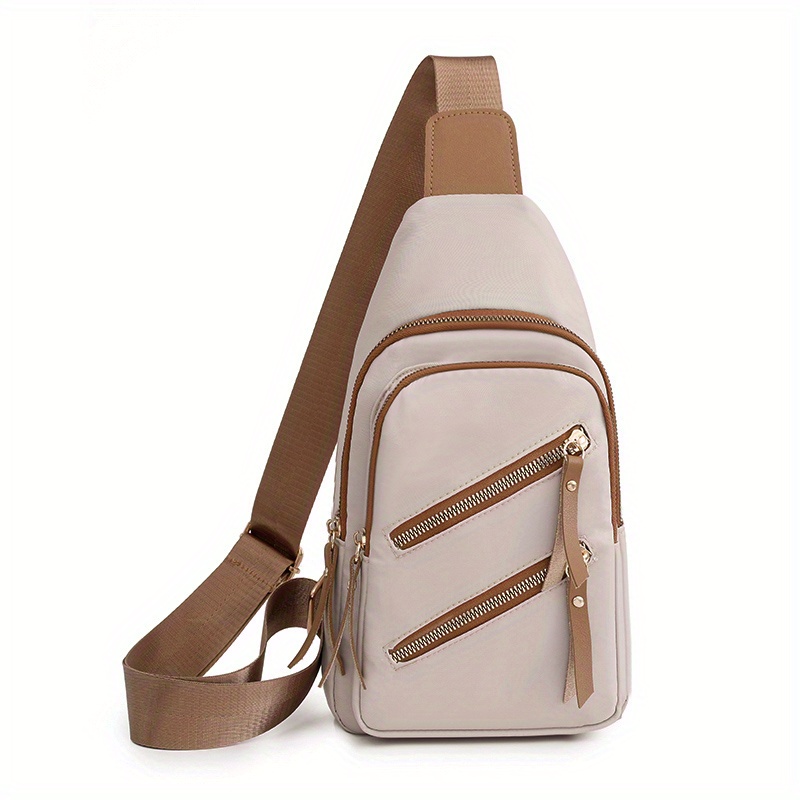 Zipper Front Nylon Chest Bag, Casual Crossbody Sling Bag, Fashion Shoulder Purse for Travel,Cross Body Bag,Temu