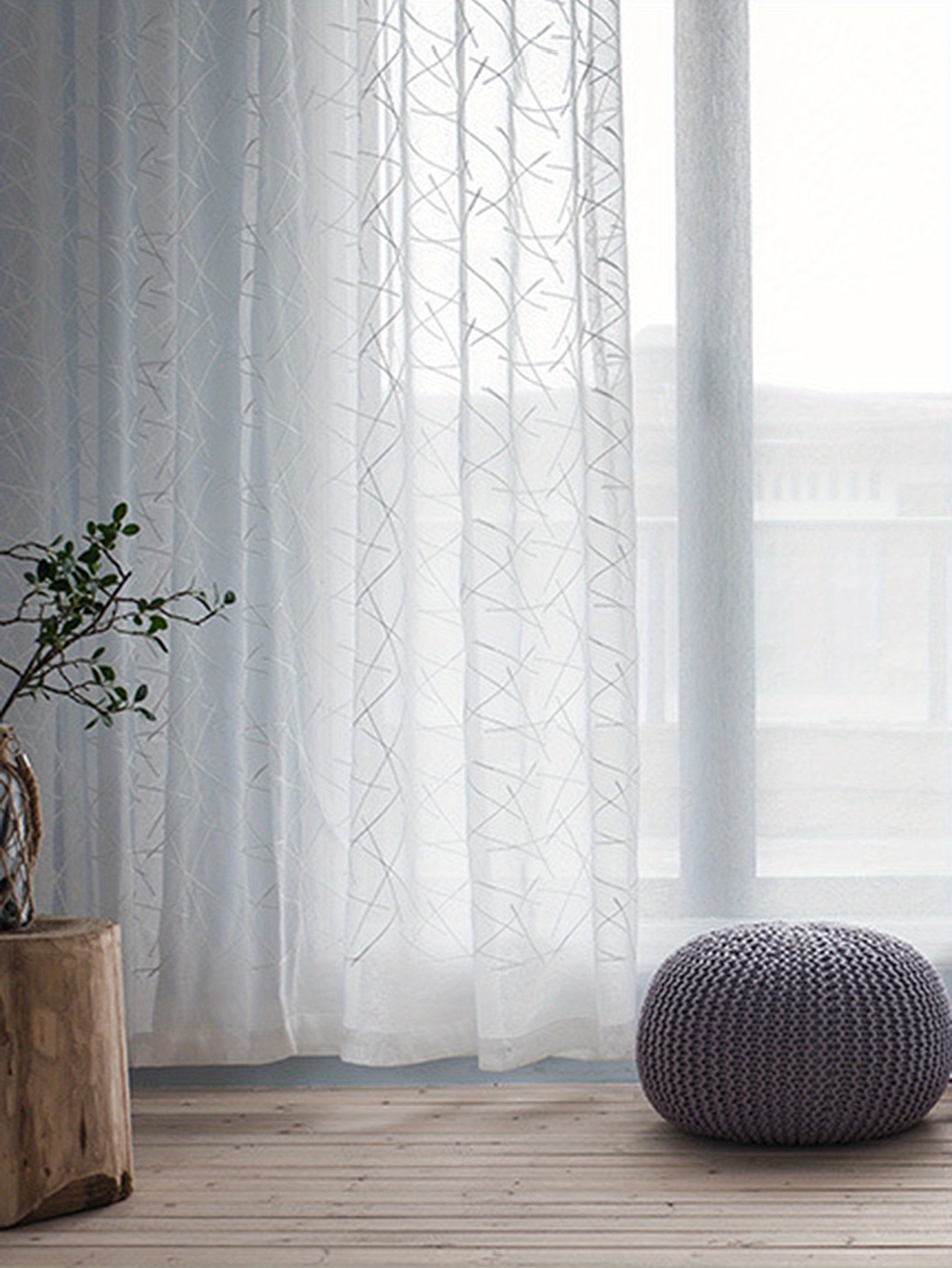 1pc   embroidery sheer curtain modern geometric white translucent window rod pocket curtain for living room bedroom home decoration details 0