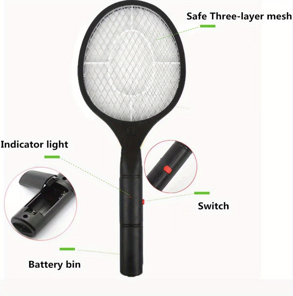 1pc Battery Operated Electric Mosquito Zapper Racket For Indoor And