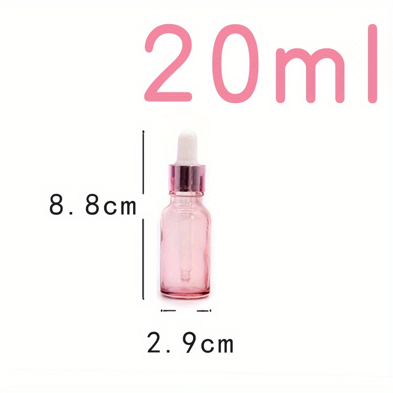 TEMU Pink Essential Oil Bottles With White , Glass Dropper Bottles In Varying Sizes Refillable Cosmetic Containers Liquids & Serums