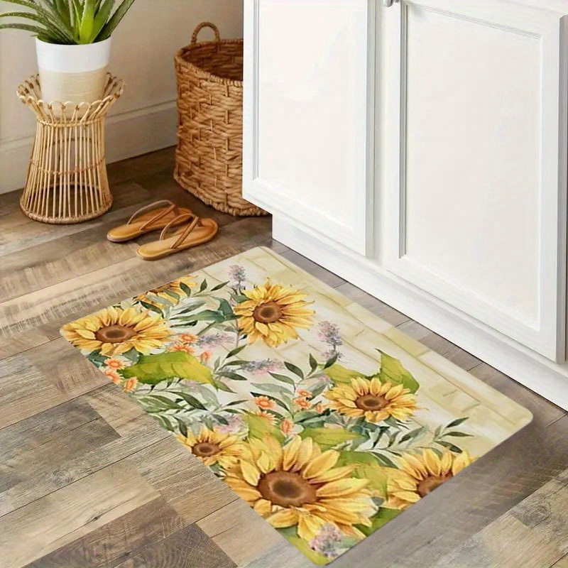 Boho Sunflower Anti Fatigue Kitchen Rugs, Vintage Absorbent Non