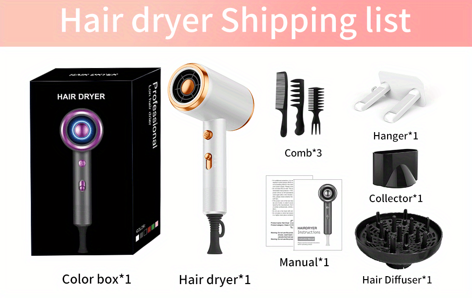 powerful ionic hair dryer with diffuser 2 speeds 3 heating and cooling buttons for straight and curly hair perfect for home travel and salon use holiday gift details 1