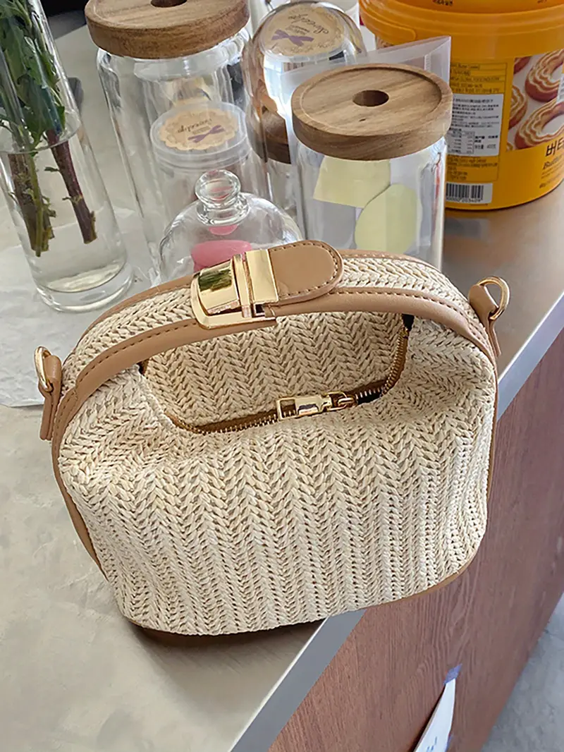 summer straw woven handbag boho style knitted clutch purse fashion crossbody bag for women travel vacation details 1