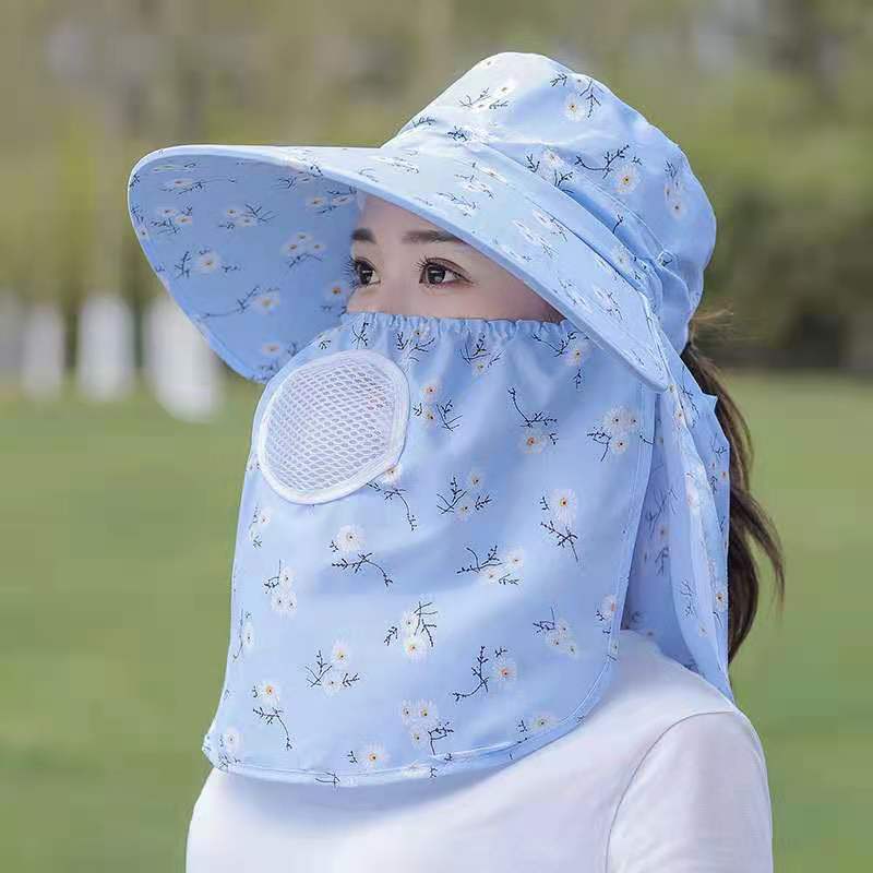 Floral Print Sun Hat Full Face Mask Uv Protection Hat Neck - Temu