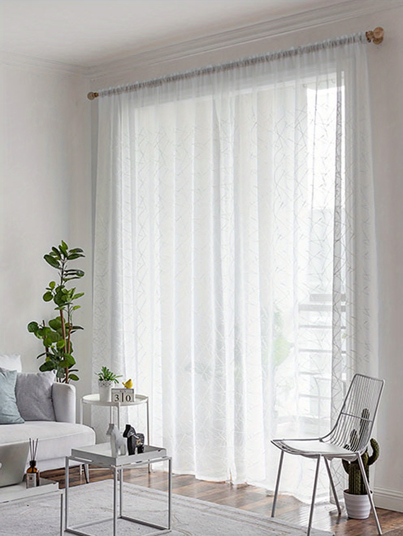 1pc   embroidery sheer curtain modern geometric white translucent window rod pocket curtain for living room bedroom home decoration details 6