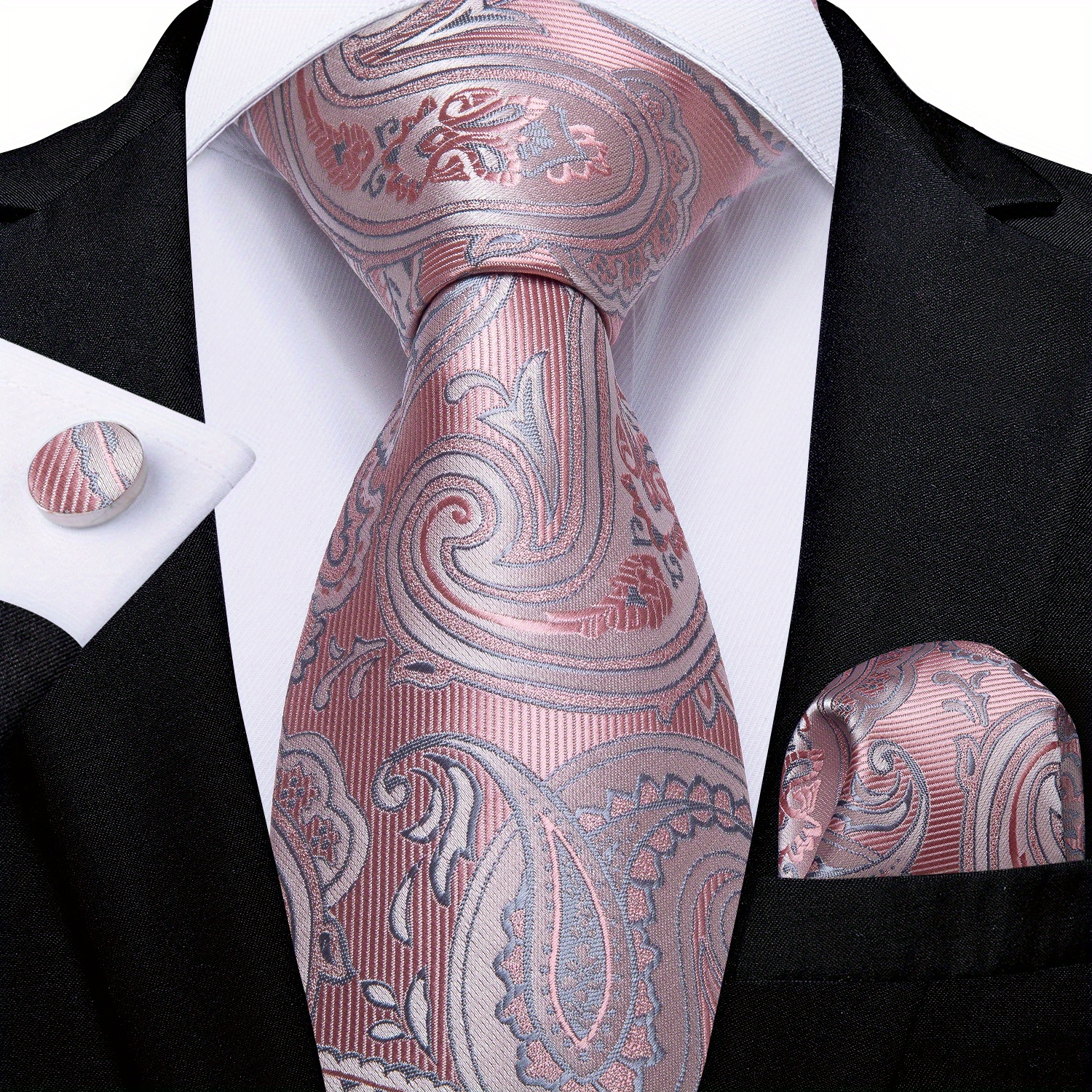 Men's Pink Pattern Tie Set Wedding Accessories