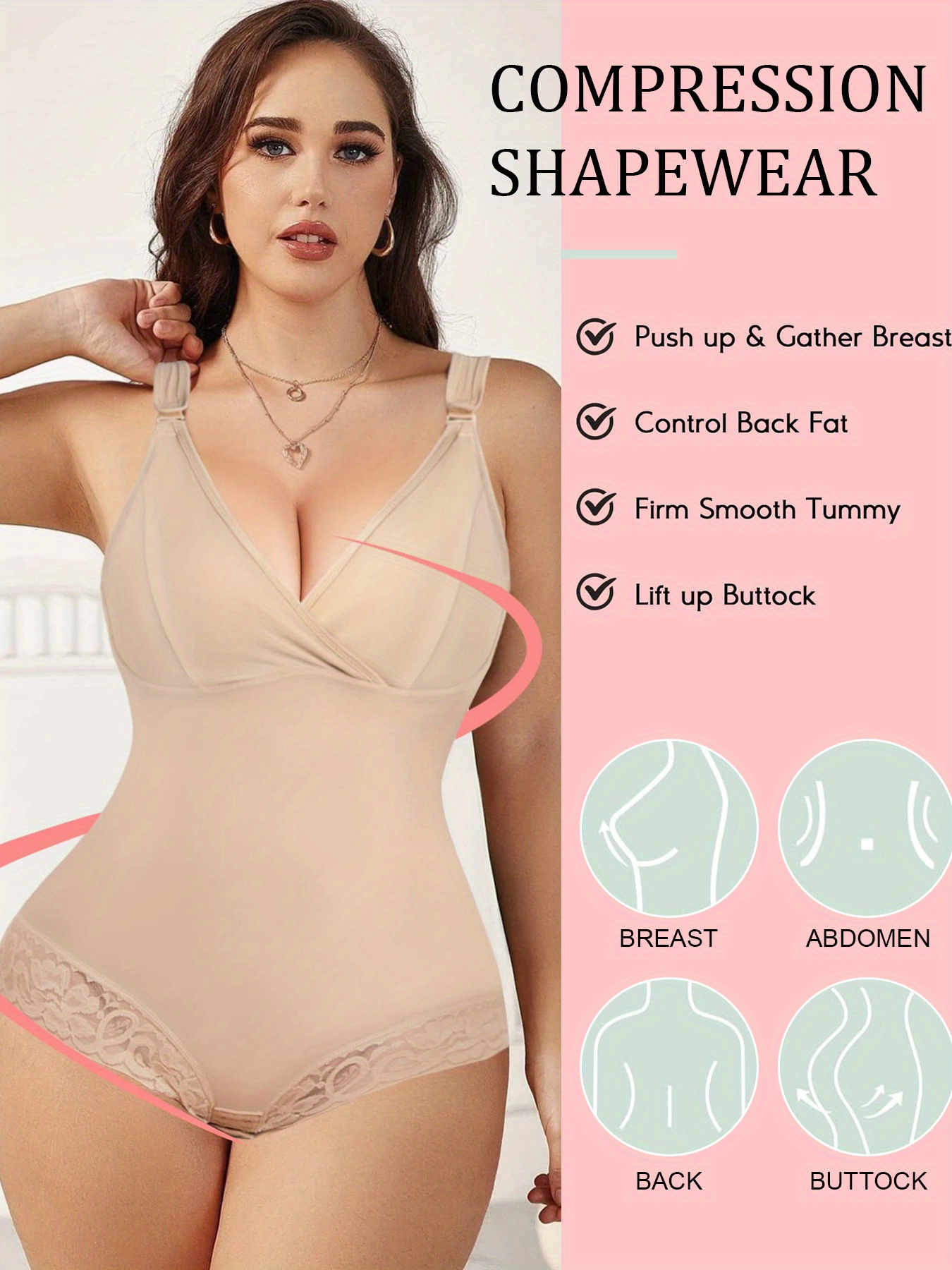 Contrast Lace Shaping Bodysuit, V Neck Sleeveless Slimming Body Shaper,  Women's Underwear & Shapewear