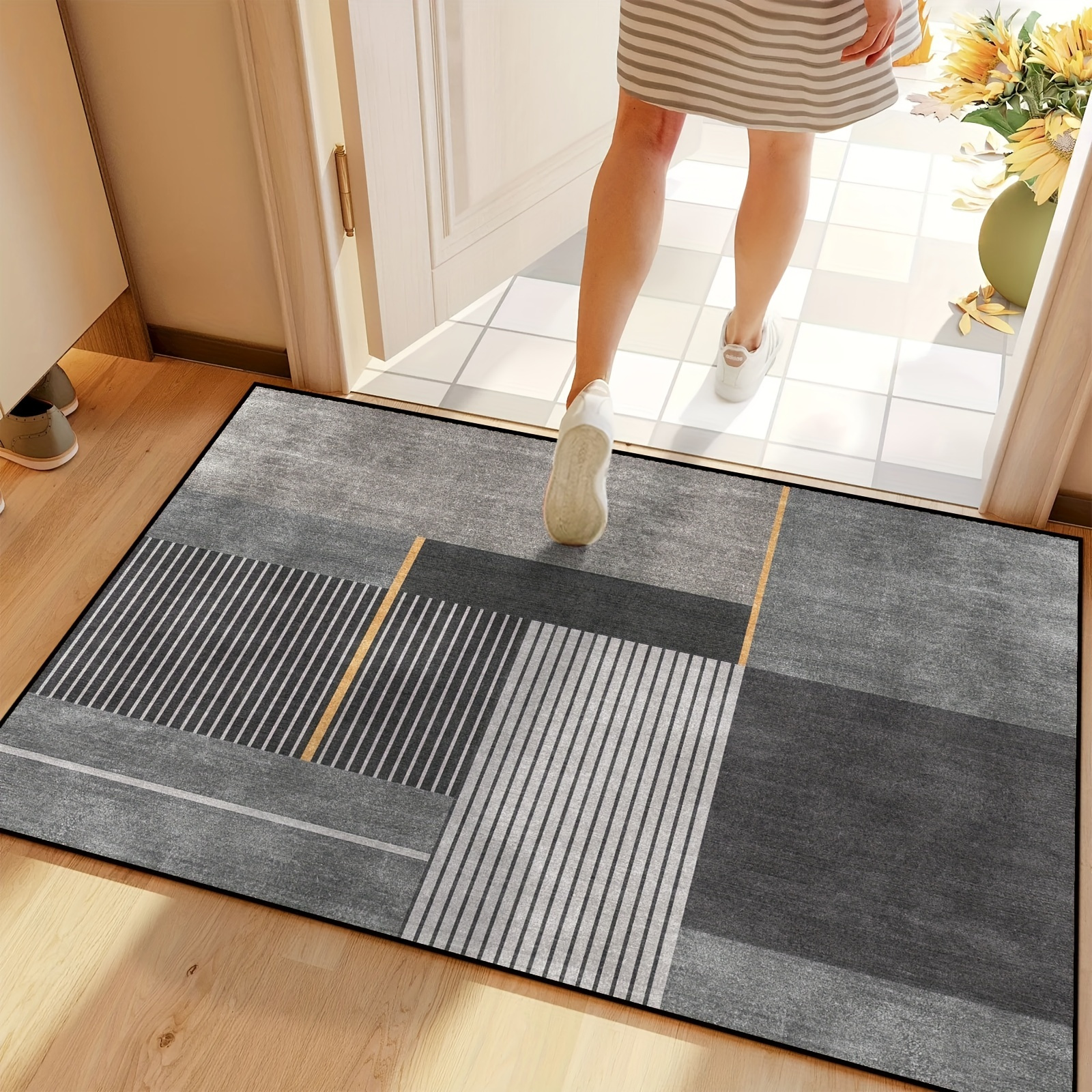 Coral Velvet Water Absorption Bathroom Floor Mat, Pebble & Embossed Doormat  For Entrance, Shoe Scraper Rug For Doorway