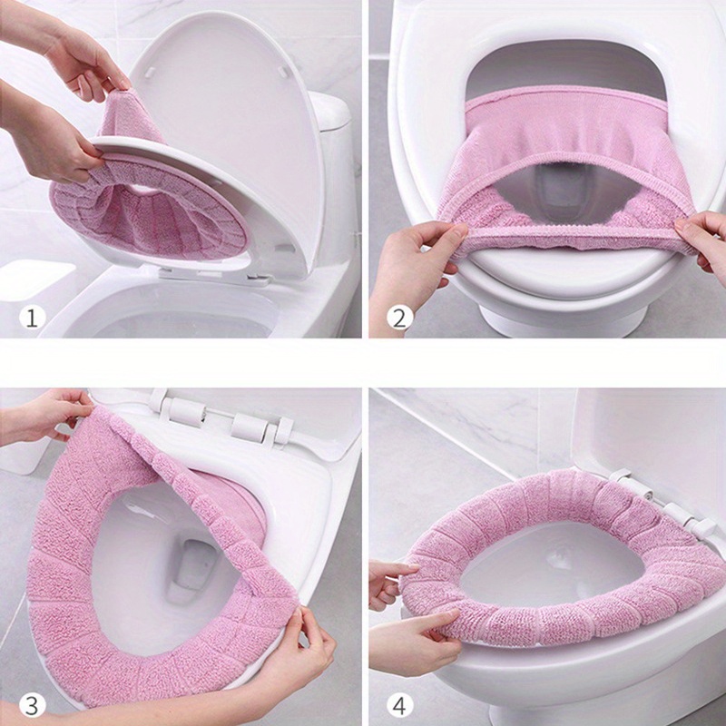 1pc Portable Dual Color Toilet Seat Cushion With Handle, Thickened And Plus  Velvet Toilet Seat Cover, Winter