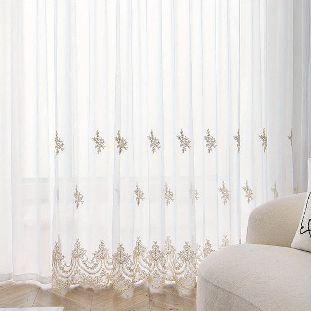 1pc french style beautiful embroidery sheer curtain simple european style small flower embroidery white translucent thin window sheer curtain rod pocket suitable for living room bedroom home decoration details 5