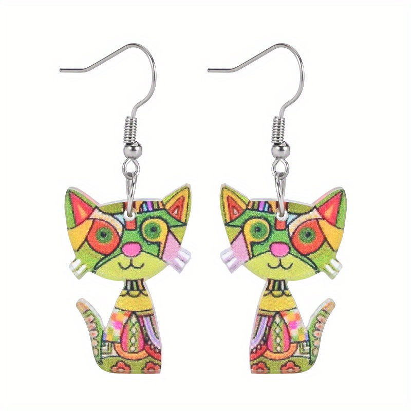 Multicolor Cat Pendant Dangle Earrings, Creative Gift