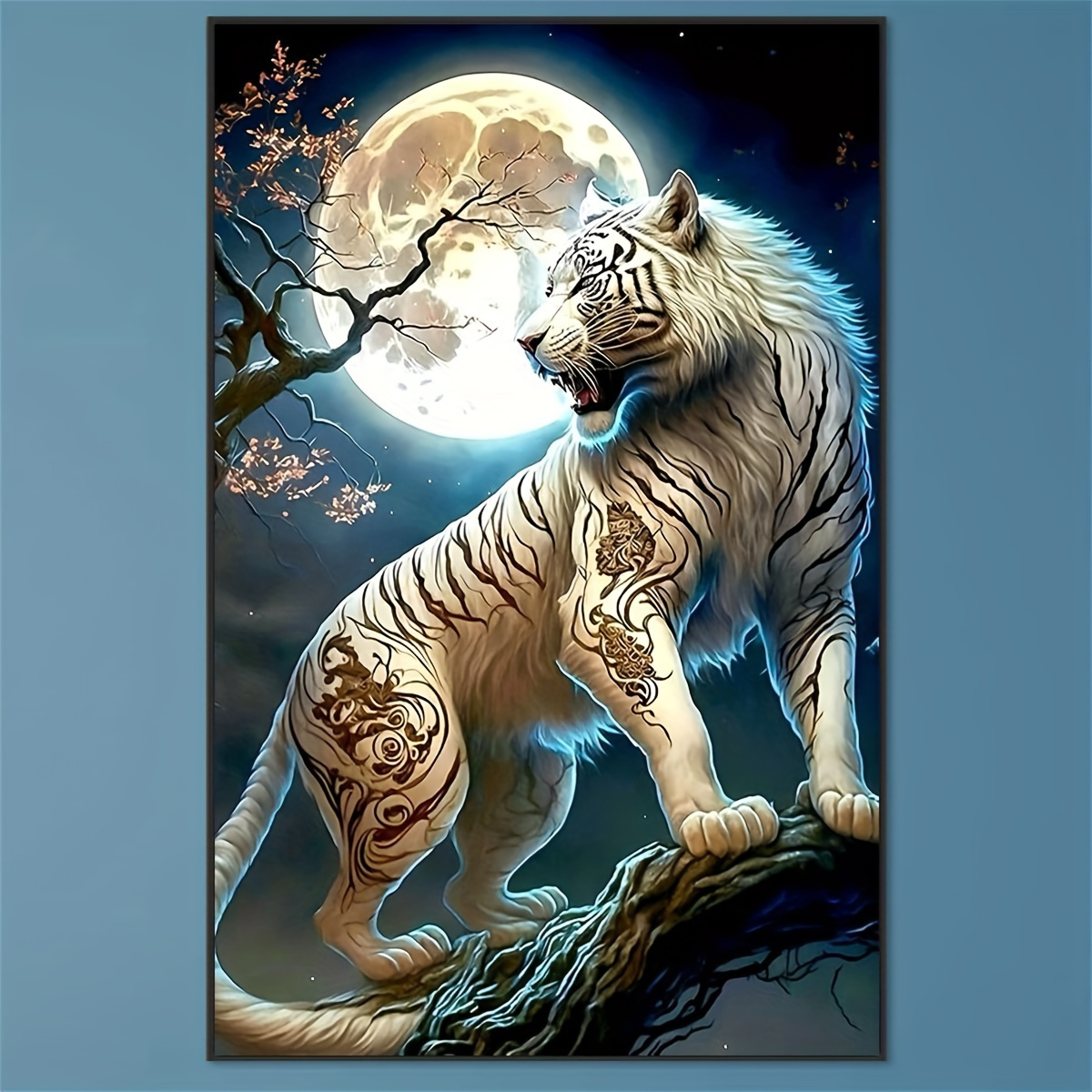 5D Diamond Painting Three White Tiger Cub Moon Kit