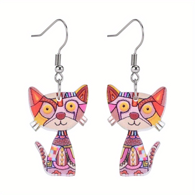 Multicolor Cat Pendant Dangle Earrings, Creative Gift