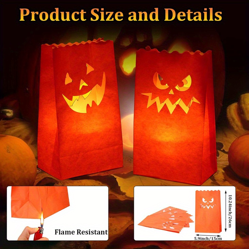 20pcs halloween luminary bags flame resistant candle bags in 5 kinds of pumpkin grimace patterns for halloween party supplies details 1