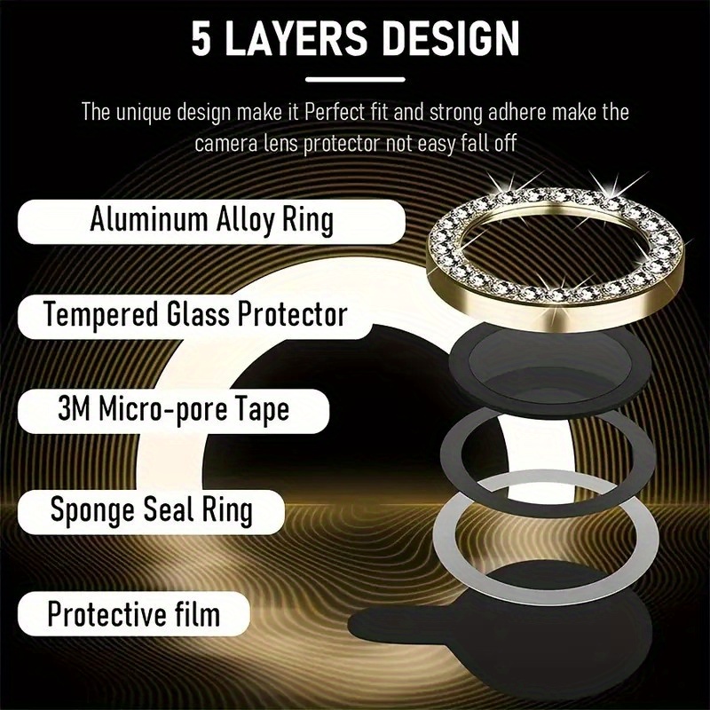 Golden Artificial Diamond Camera Len Protector Good - Temu