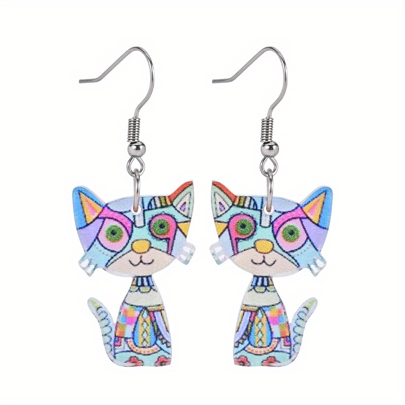 Multicolor Cat Pendant Dangle Earrings, Creative Gift