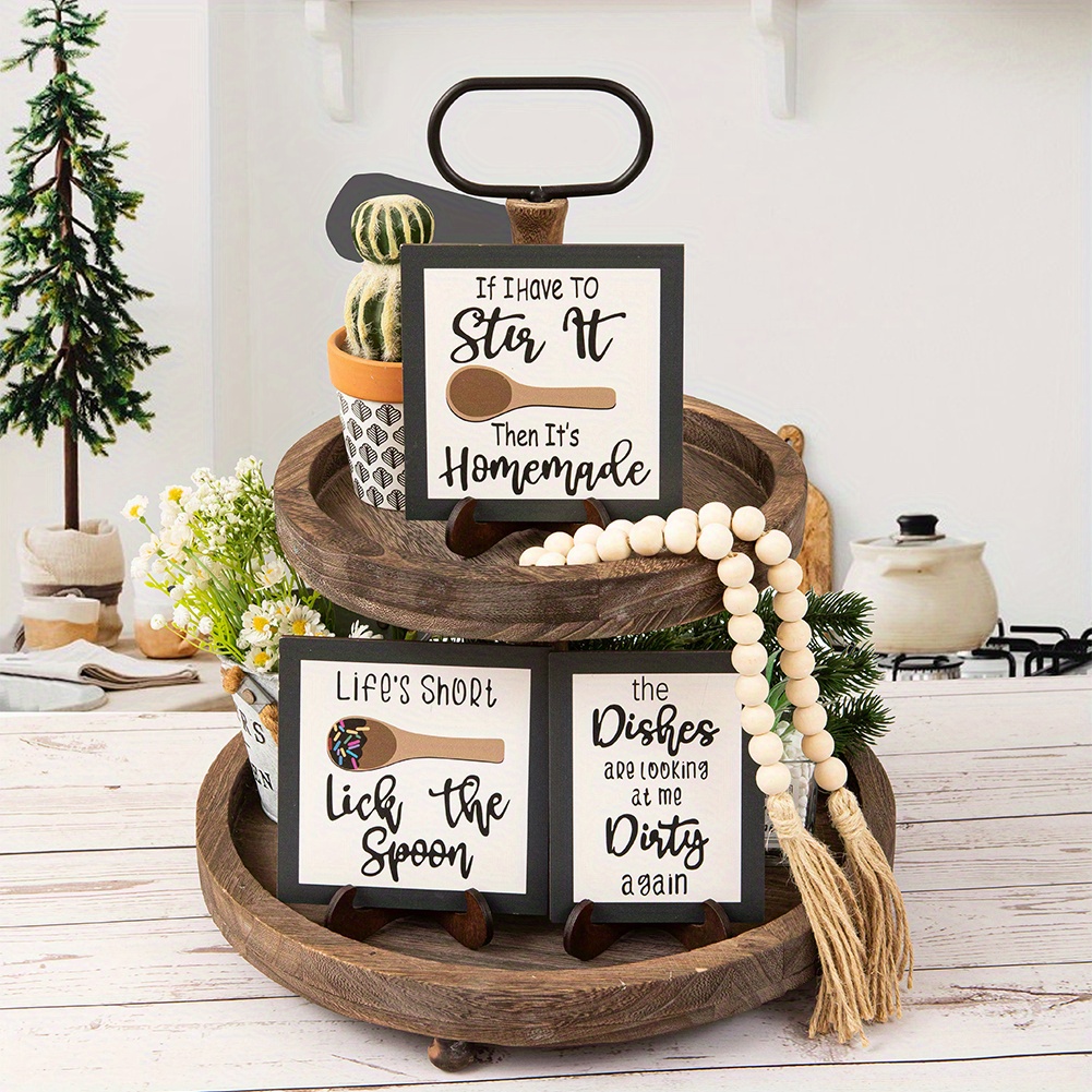 Farmhouse Style Coffee Bar Accessories for Tiered Trays Coffee House Decor  Collection With Wood Signs and Beaded Scoop 