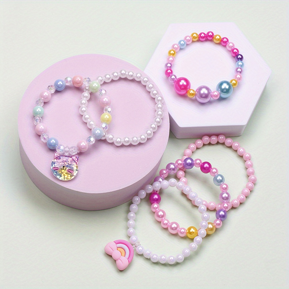 PinkSheep Beads Necklace and Bracelet for Kids, 3 Sets, Little Girls