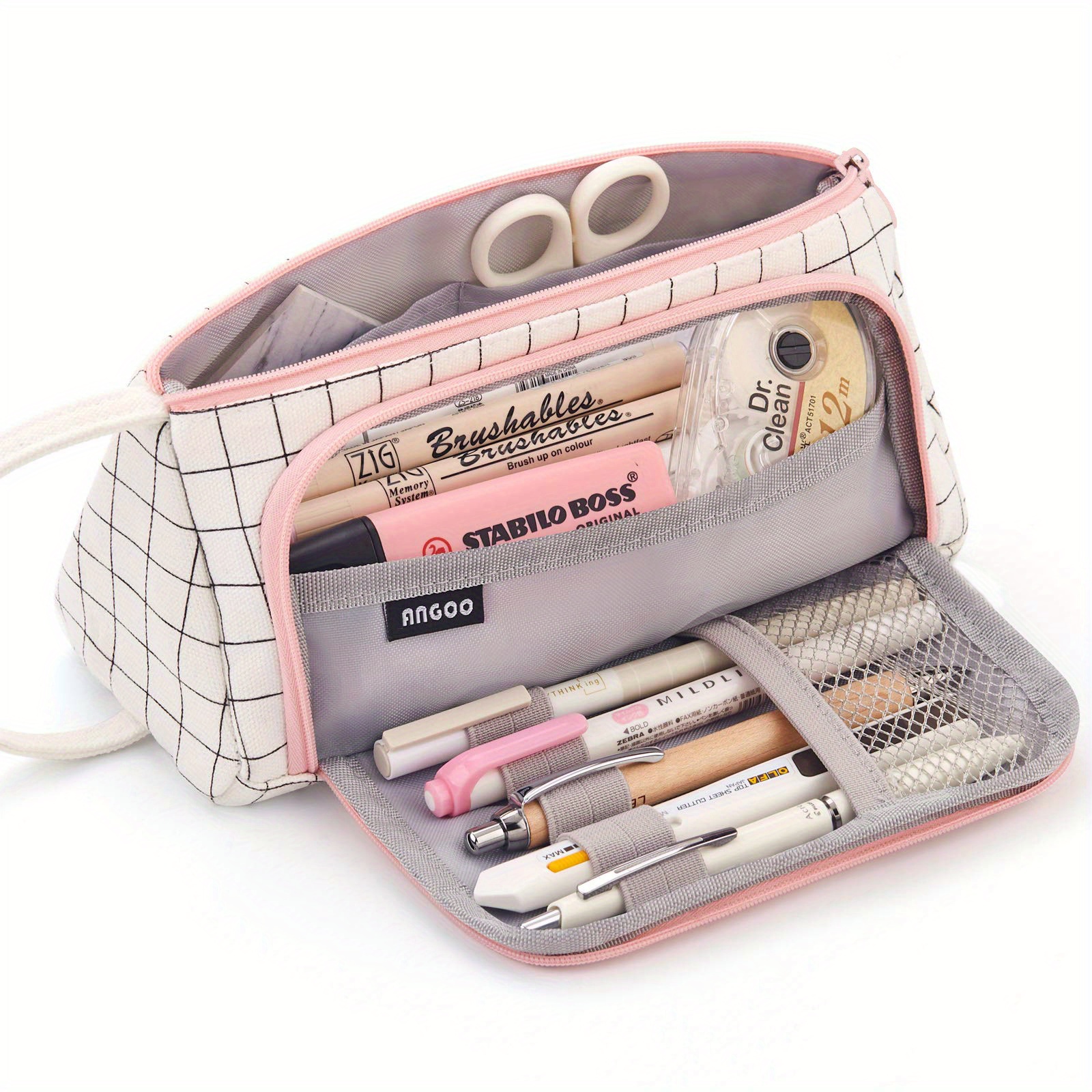 1 Piece Grid Mesh Pencil Case 2 Compartment Pen Bag Clear Pencil Pouch For  Teen Student College Purple - AliExpress
