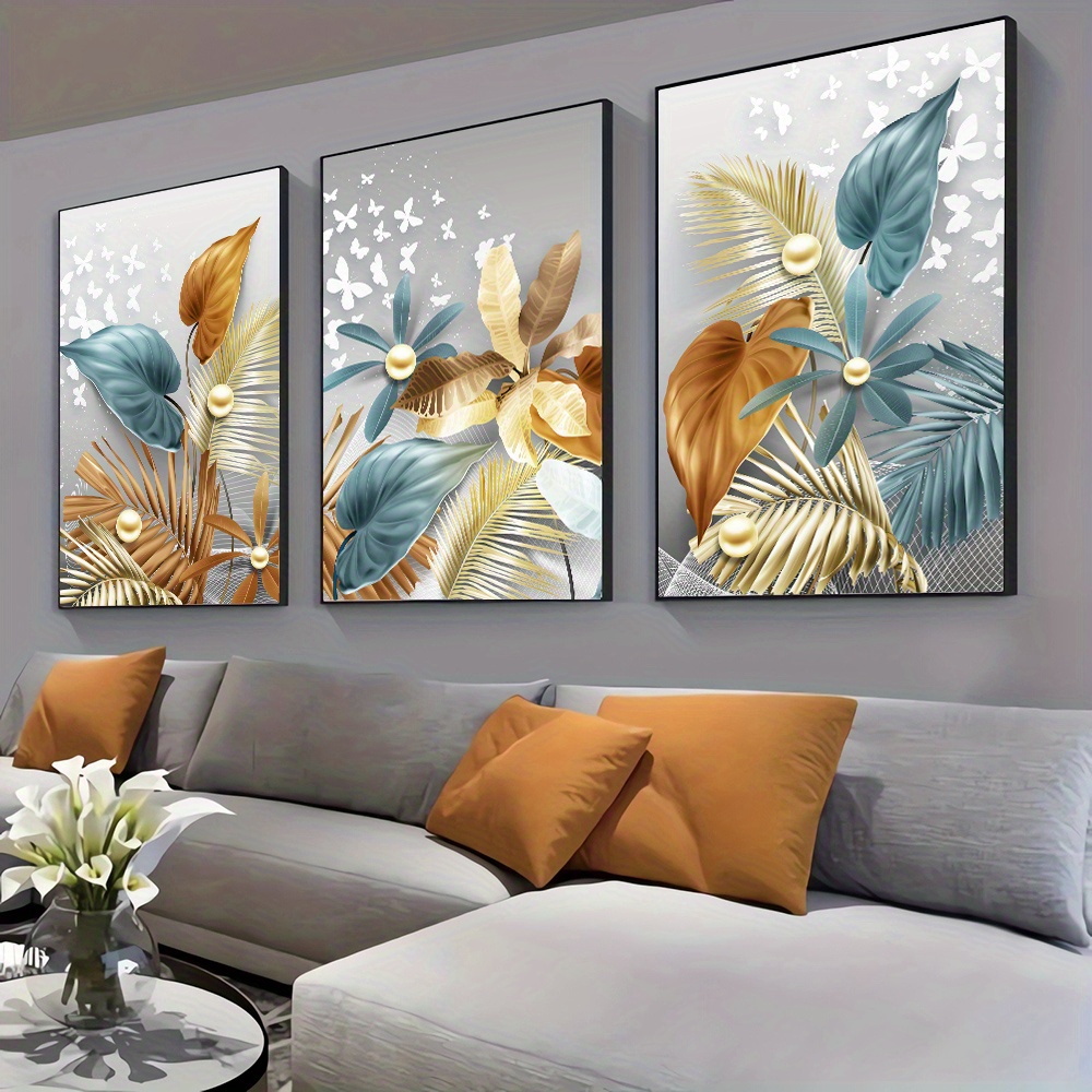 Cuadros Decorativos Modernos para Sala 50x70cm x2 Piezas SIN Marco Lienzo  de alas Doradas abstractas Que pintan un Cartel Azul Hermoso de la Mariposa