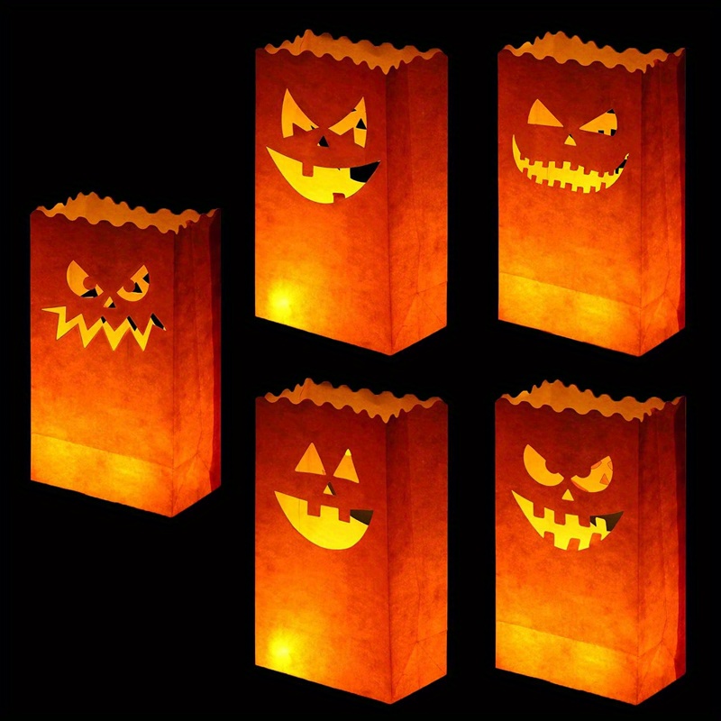 20pcs halloween luminary bags flame resistant candle bags in 5 kinds of pumpkin grimace patterns for halloween party supplies details 0