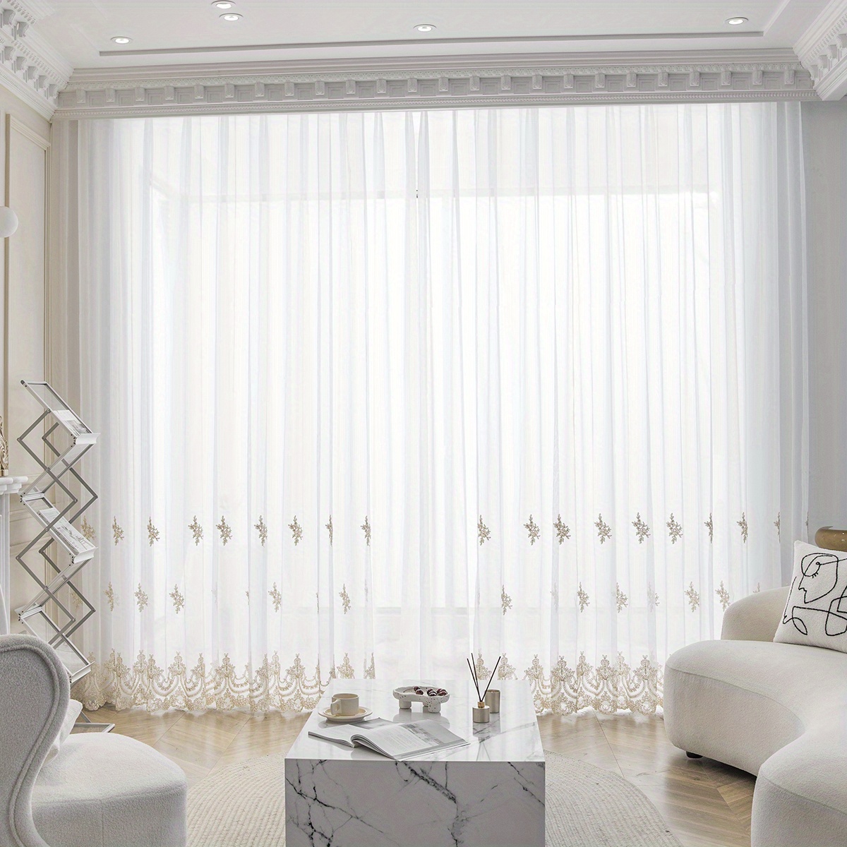 1pc french style beautiful embroidery sheer curtain simple european style small flower embroidery white translucent thin window sheer curtain rod pocket suitable for living room bedroom home decoration details 2