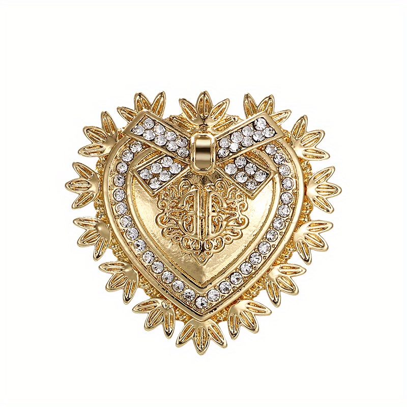 Elegant Golden Plated Crystal Rhinestones Heart Brooch For Men, For Giftschristmas Gift: retailer-supplied image