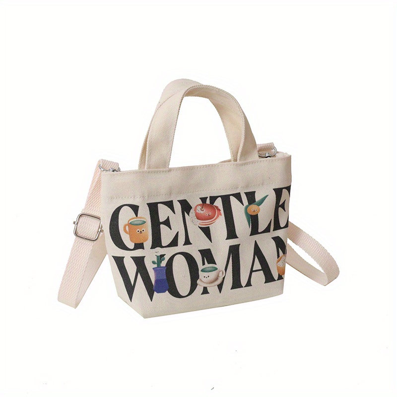 Small Canvas Tote Bag, Handbag, Letter Graphic Shoulder Bag, Retro Simple Crossbody Bag, Beige Color, 8.99,Temu