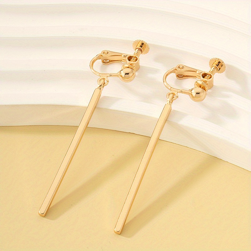 Simple Vertical Long Bar Stick Dangle Clip On Earrings Exaggerted For No Pierce Women