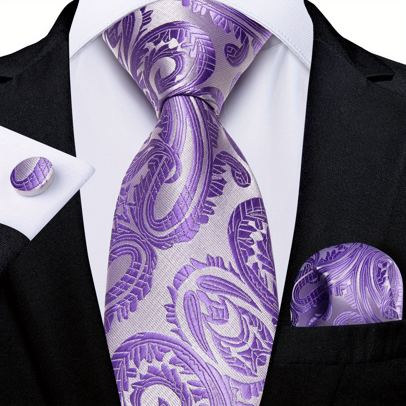 Men's Purple Stripes Floral Ties Set Necktie