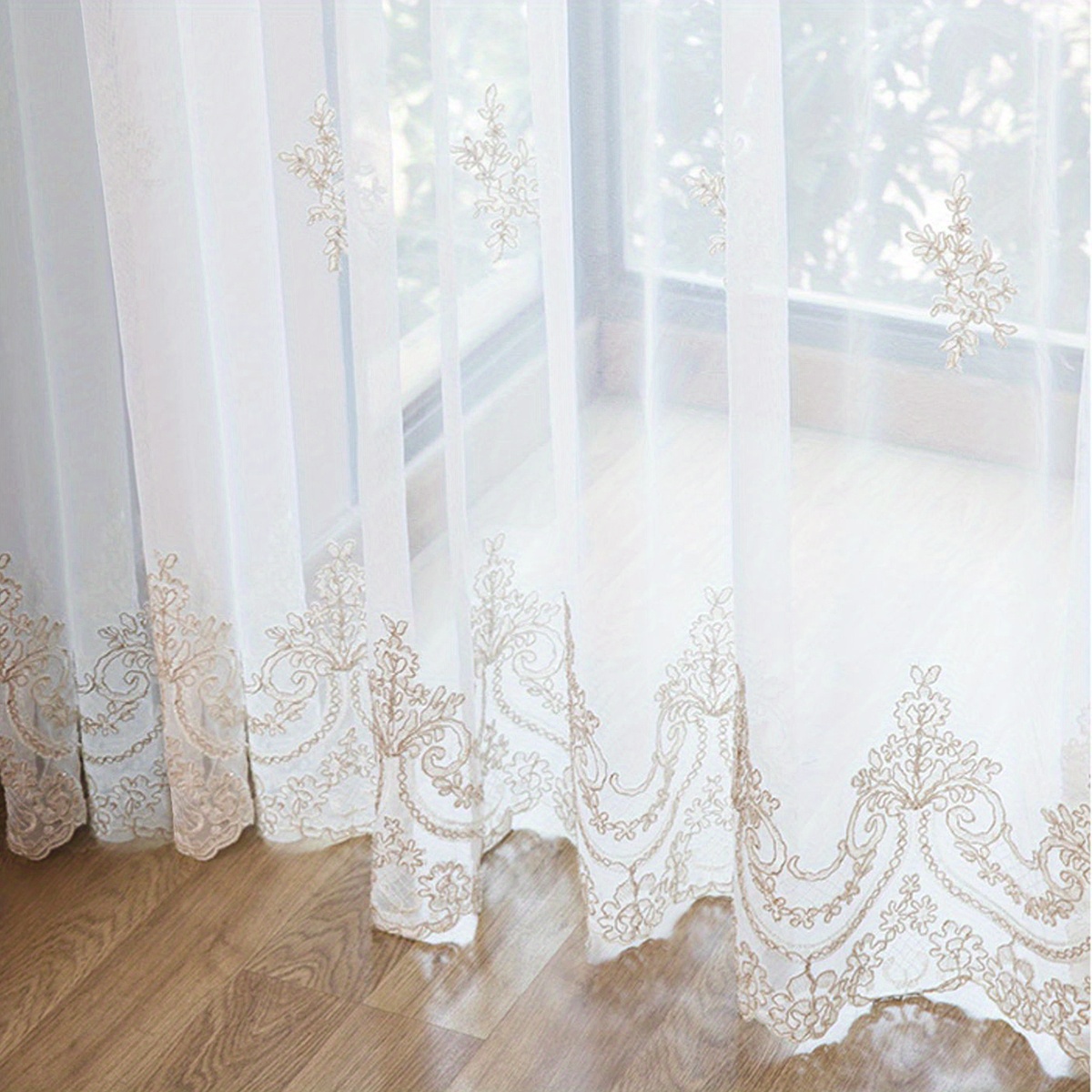 1pc french style beautiful embroidery sheer curtain simple european style small flower embroidery white translucent thin window sheer curtain rod pocket suitable for living room bedroom home decoration details 6