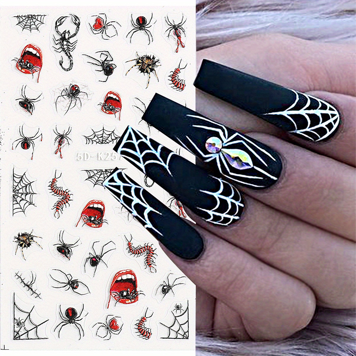 5d Embossed Halloween Nail Art Stickers self Adhesive Spider - Temu