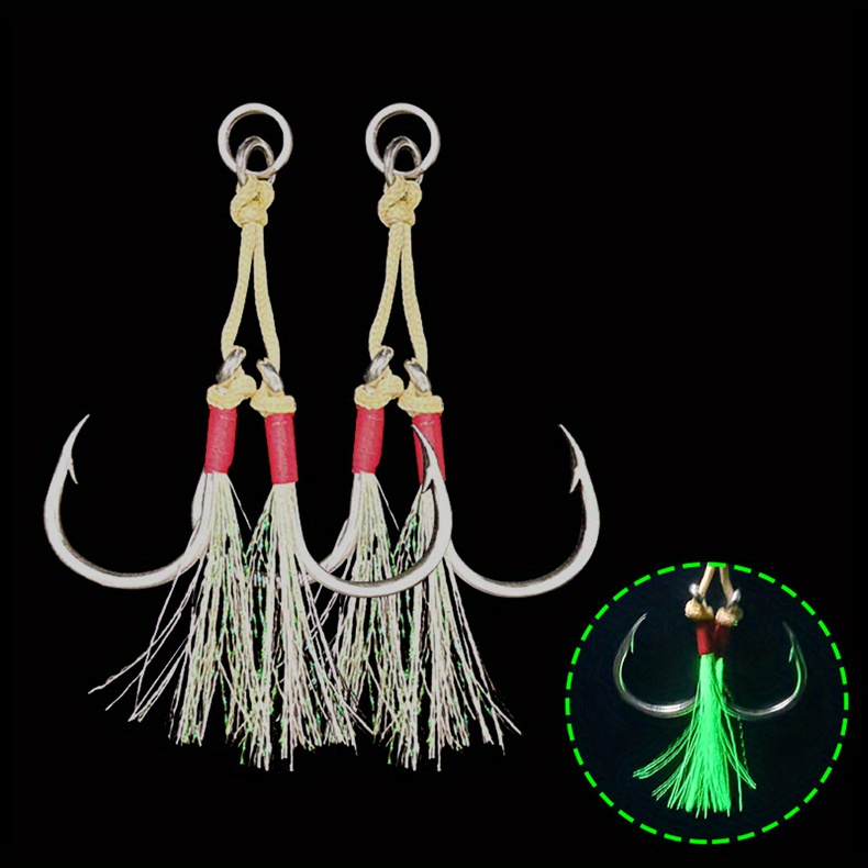 Double Fishing Assist Hooks Kit Jig Assist Glow Hook Slow - Temu