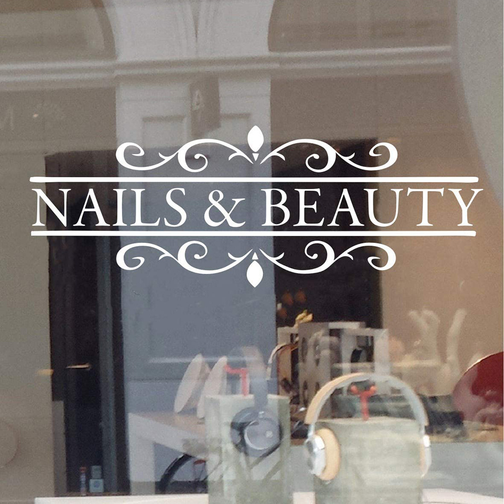 Image of Elegant "" Vinyl Wall Decal - Contemporary Polish Bar Window Sticker With Swirl Accents, Removable Letter Print Art For Salon Decor, Beauty Room Decor