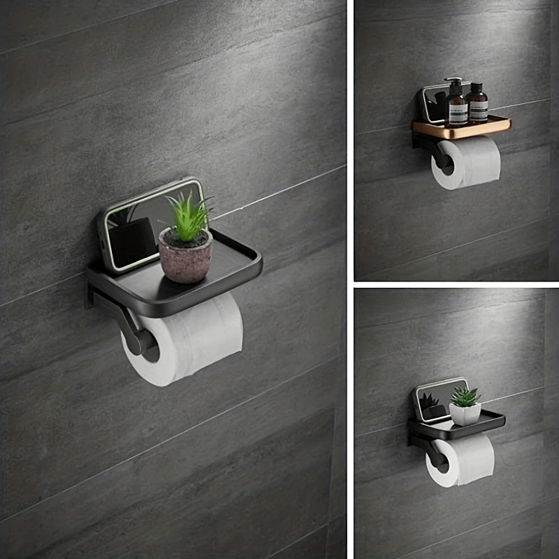 Adhesive Toilet Paper Holder with Shelf, Toilet Paper Roll Holder