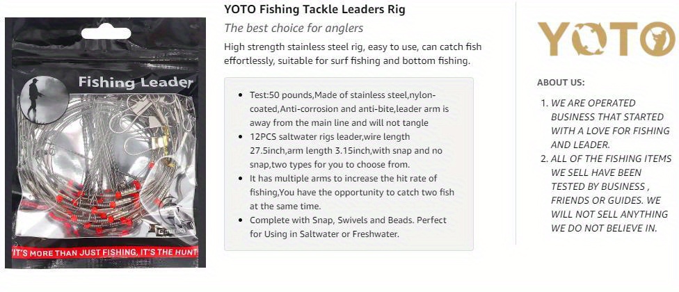 YOTO Fluorocarbon Leader, 12PCS Fluorocarbon Fishing Leader with