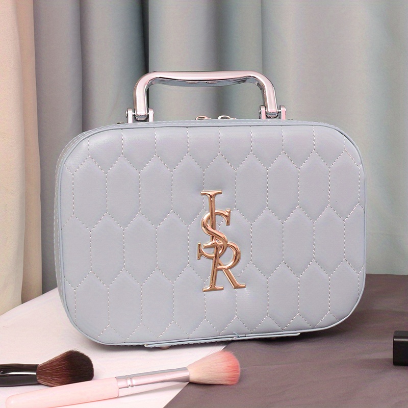Leather Makeup Train Case with Mirror and Handle