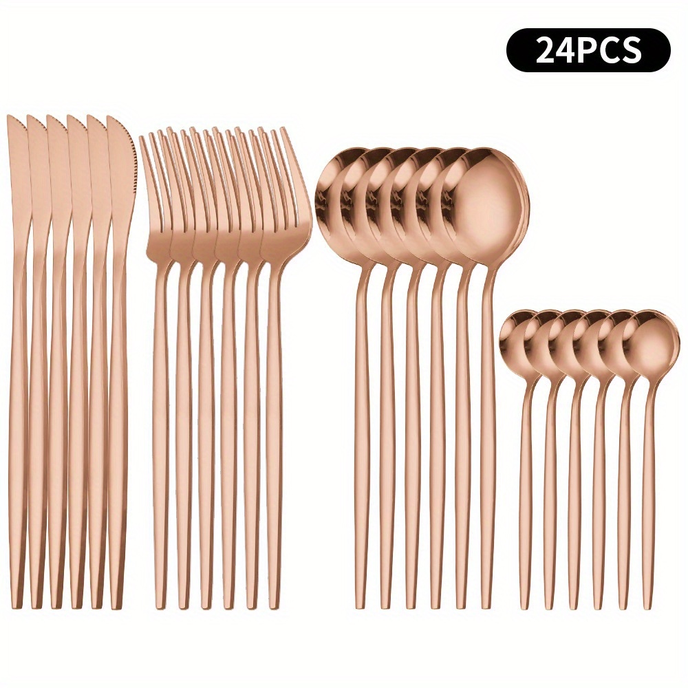 24pcs Stainless Steel Cutlery Coffee Spoon Salad Fork