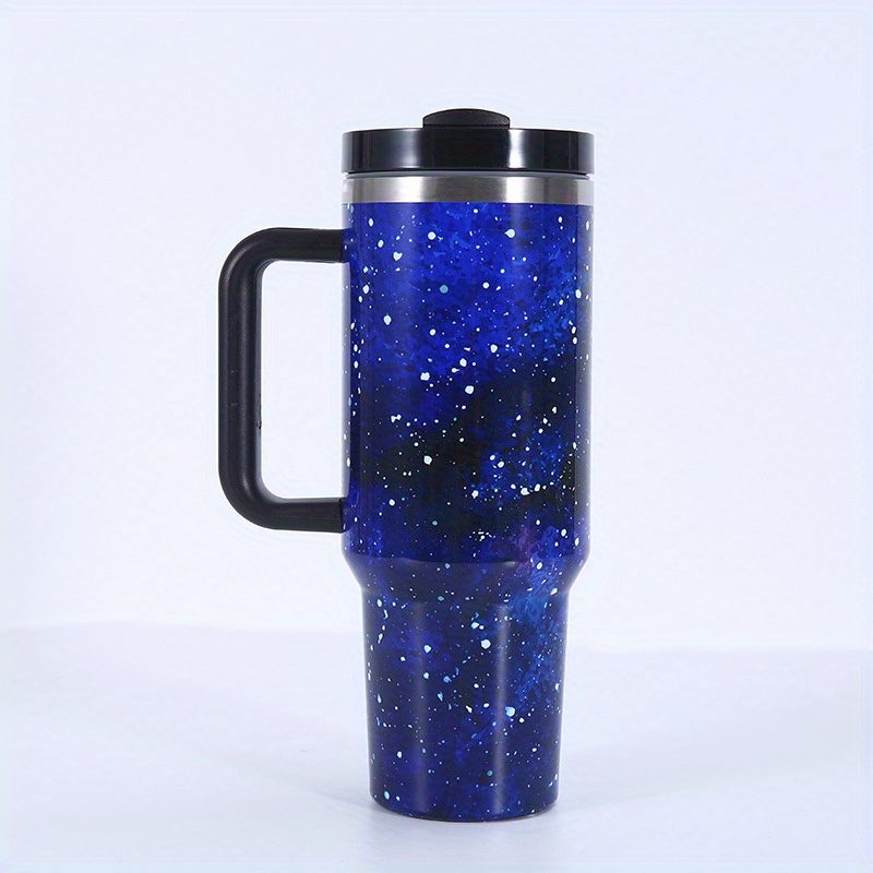 Marble Print Tumbler With Lid And Straw, Stainless Steel Thermal