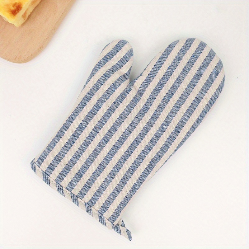 2 Blue Stripes Heat Resistant Kitchen Microwave Oven Gloves and 2