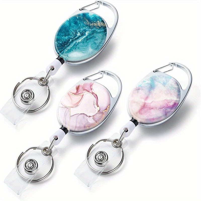 Flower,pcs Retractable Badge Reel with Clip, Double-Sided ID Badge Holder Retractable Clip Cute Badge Reels Carabiner Retractable Keychain with