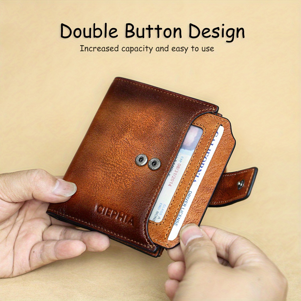 1pc Mens Genuine Leather Wallet Vintage Short Multi Function Id Card ...