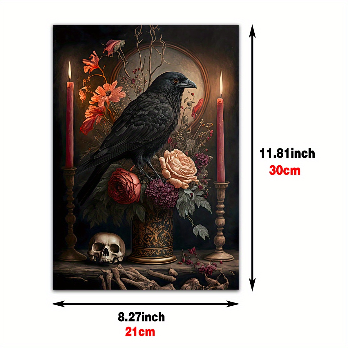 Vintage Style Art Picture Crow Skull Gothic Bones Wall 