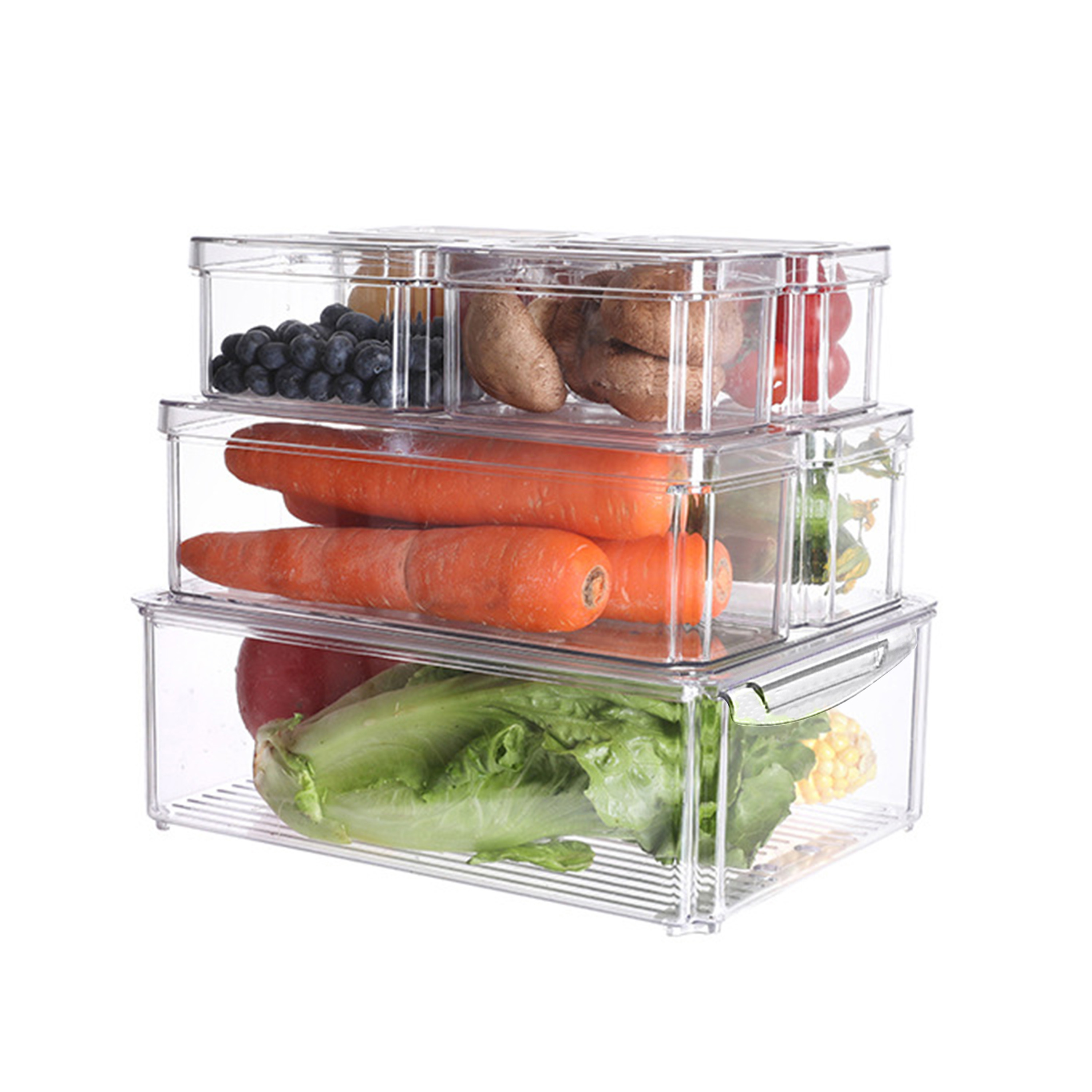 16PCS Fridge Organizer Stackable Fruit Storage Containers Storage Clear  with lid