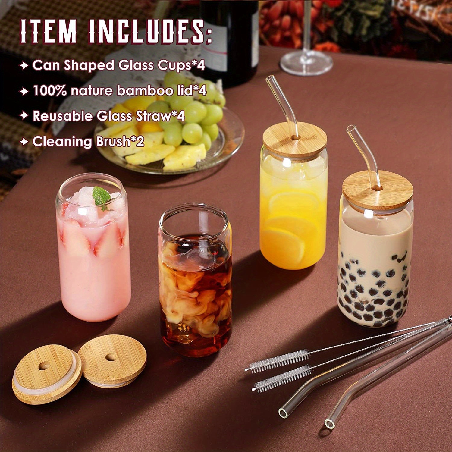 Fall Floral Glass Can Cup, Iced Coffee Cup, Smoothie Glass, Fall Cup for  Iced Coffee, Cold Drink Cup, Reusable Plastic Straw and Bamboo Lid, 