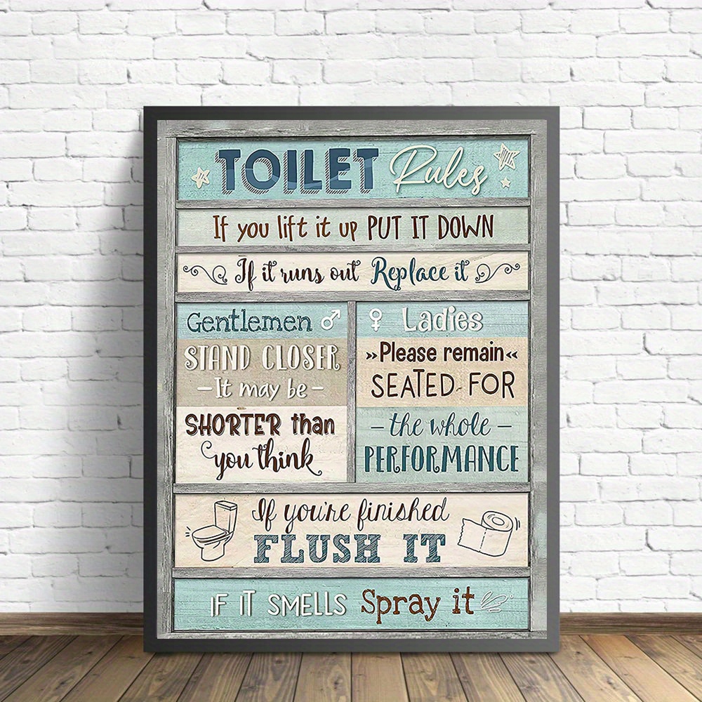 Bathroom Wall Art Toilet Rules Canvas Print Home Decoration - Temu