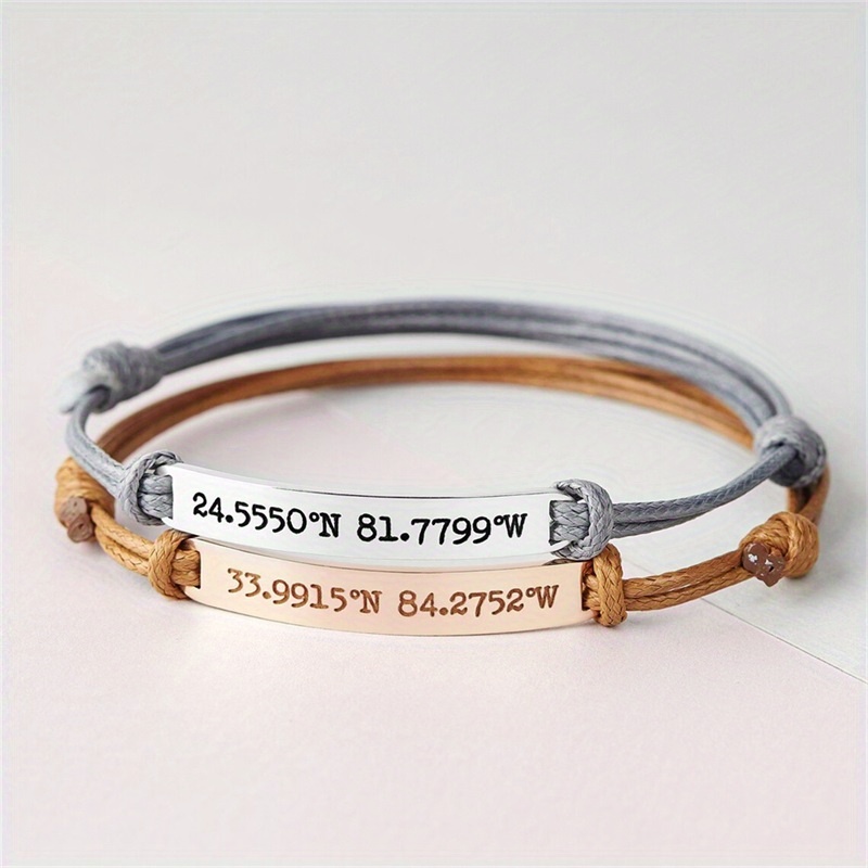 Custom Carved Name Charm Leather Rope Bracelet