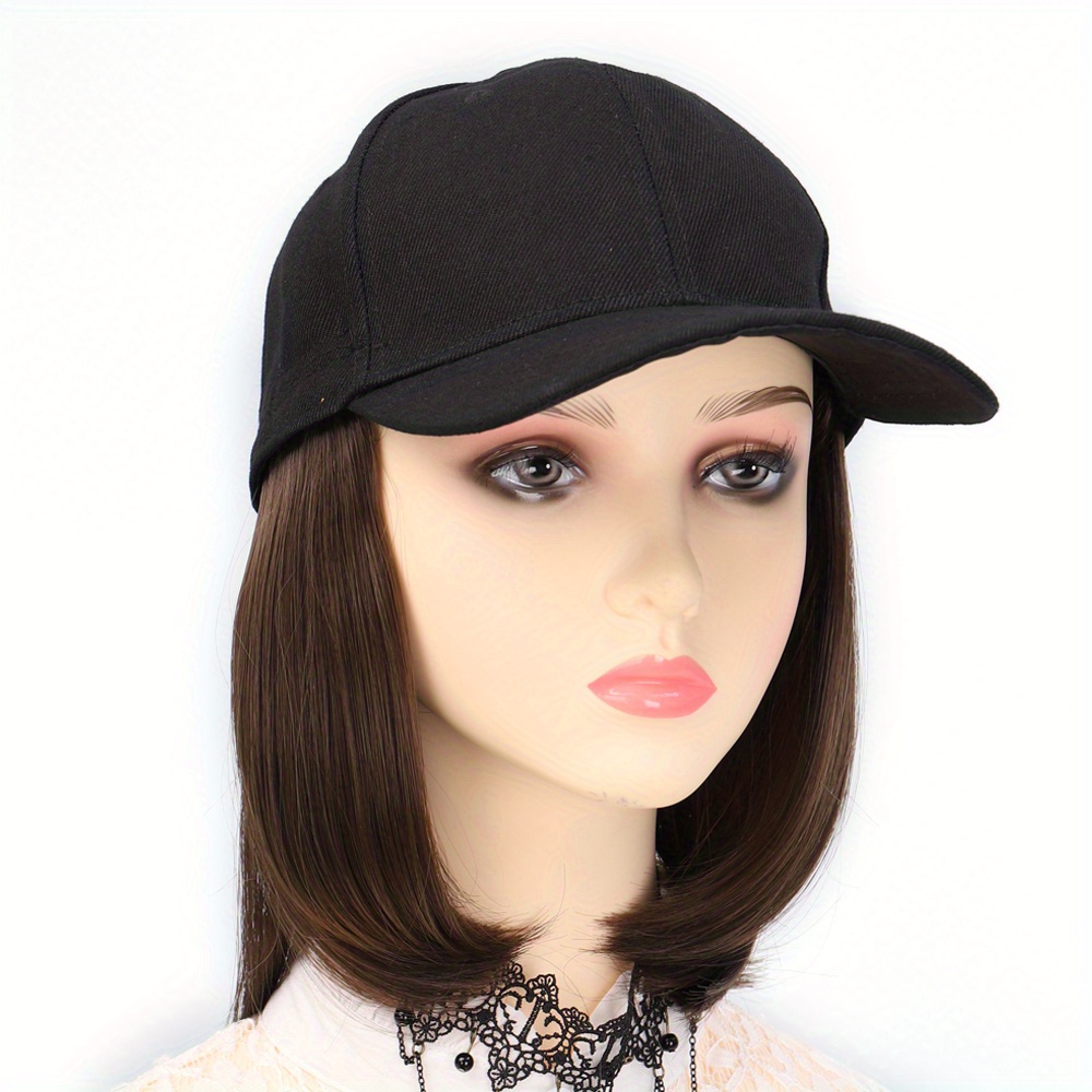 HRSR Baseball Hat with Short Hair Wigs Bob Hair Synthetic Hat for