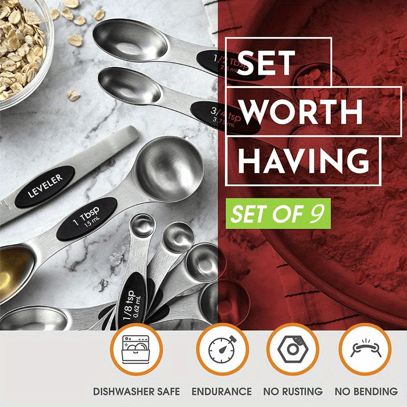 Stainless Steel Magnetic Measuring Spoons With Leveler - Dual Sided Spoons  For Spices, Teaspoons, And Baking And Cooking - Kitchen Utensils And  Apartment Essentials For Back To School - Temu Germany